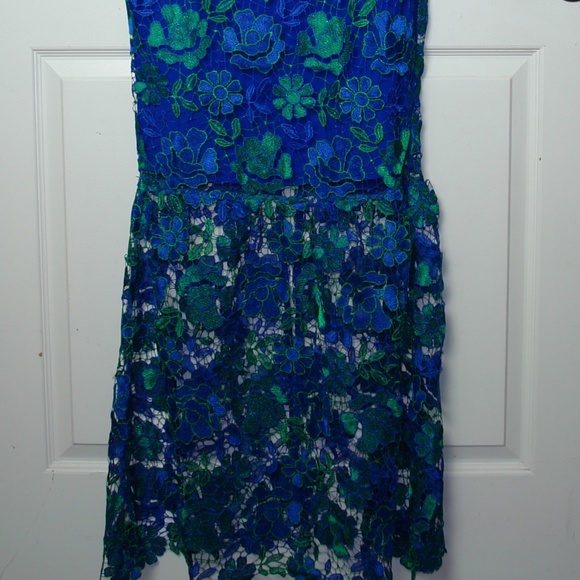 NWT Lovers + Friends Teagan Gown Lace Floral Blue Green Strapless Mermaid Sz LG - Picture 3 of 10